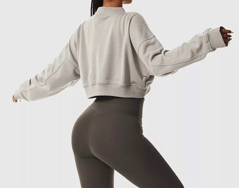 Loose Plain Women V-Neck Cropped Pullover